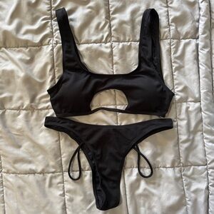Black Cutout Ribbed Two-Piece Bikini